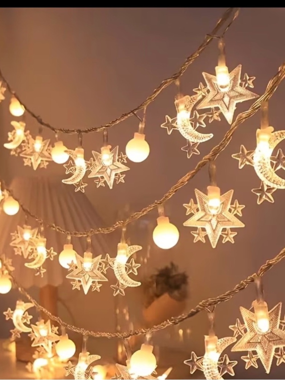 Warm White Star & Moon String Lights - Decorative Strand BNIB